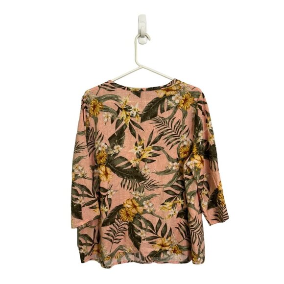 Naturals D&C‎ hawaiian print tropical three quarter sleeve linen blend blouse L - Picture 2 of 6